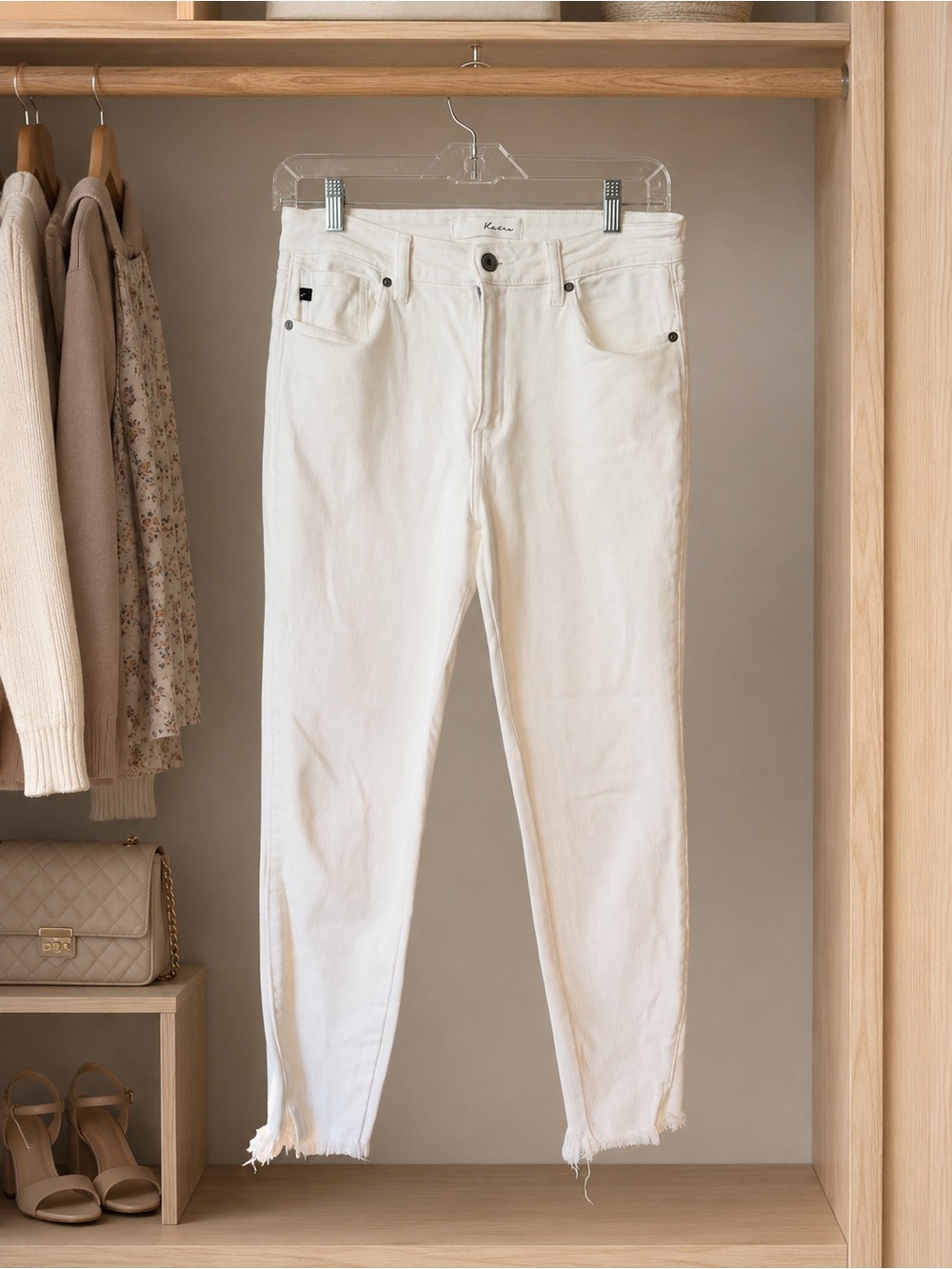 KanCan High Rise Frayed Hem Ankle Skinny Jeans White Size 9 / 28 Like New